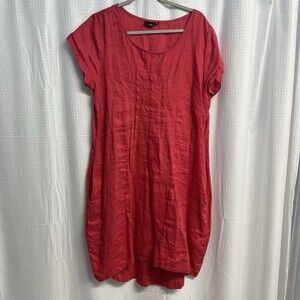 Lisa Bayne‎ Rose Pink Linen Pintuck Lagenlook Dress Medium